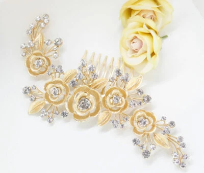 GOLD tone hair comb bridal wedding crystal rhinestone hair accessories ha1926 - Image 1 of 4