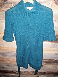 Merona Button Down Front Womens Cardigan Sweater Long Wool Blend Green size XS  - Picture 1 of 10