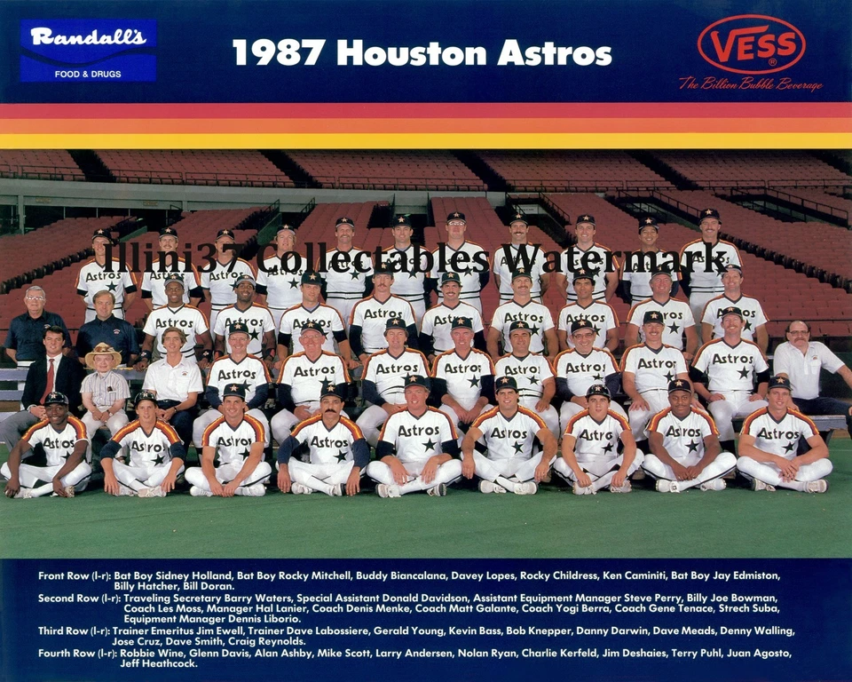 1987 HOUSTON ASTROS 8X10 TEAM PHOTO CAMINITI WALLING CRUZ ASHBY RYAN DESHAIES - Image 1 of 1