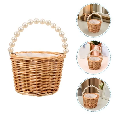  Wicker Hamper Basket for Wedding Favors Cestini Vimini Cesto Fiori Rattan - Immagine 1 di 4