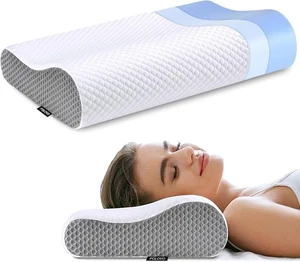 Nackenkissen Memory Foam zur Schmerzlinderung Bett weiß&grau - Bild 1 von 7