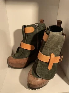 Vivienne Westwood Leather Double Zipper Short Boots Booties Green Brown used - Picture 1 of 12