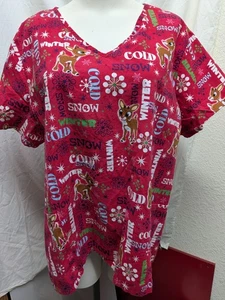 Rudolph il Naso Rosso Renna Scrub Top 2XL 3 Tasche Infermiera Natale Neve Freddo - Foto 1 di 6