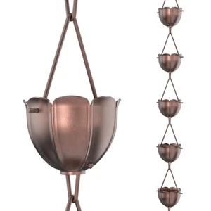 Rain Chain - Rain Chains for Gutters - Orchid, 8.5 Feet, 100% Pure Copper, Ra... - Picture 1 of 7