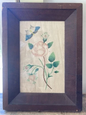 Beautiful! Antique 19th C framed Water Color Roses American Folk art Painting - Image 1 of 4