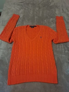 Ralph Lauren Sport Cable-Knit Cotton V-neck Pullover Women's Sweater Sz. M - Picture 1 of 6