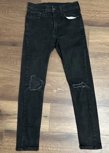 Levis 510 Mens Black Ripped Denim Skinny Fit Size 28 x 30 - Picture 1 of 7