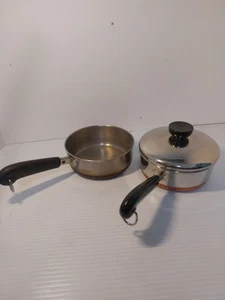 Revere Ware 1801 3/4 QT Sauce Pan Copper Bottom, Lot Of 2,,1 Has No Lid - Picture 1 of 11