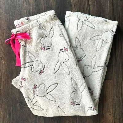 Pantalones de pijama gruesos Playboy Intimates blancos y rosas difusos para mujer 2XL  Foto 1 de 4