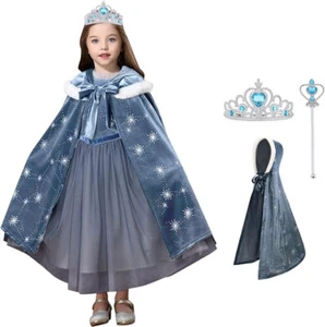 Girls Princess Dressing Up Outfit Anna Elsa Style Dress & Cape Age 6-7 Years - Picture 1 of 6