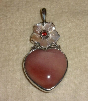 Colgante Corazón Flor Granate y Jaspe Rosa Madreperla Plata Esterlina Sajen Foto 1 de 4