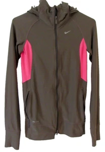 Nike Dri-Fit Jacke Full-Zip Running grau & pink Gr. XS Daumenloch, mit Kapuze - Bild 1 von 12