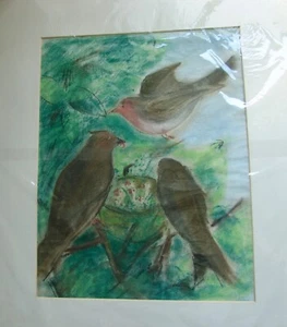 " Vogelnest, Gelege " Kreidezeichnung , unsigniert von Astrid von Rüdgisch  - Bild 1 von 4