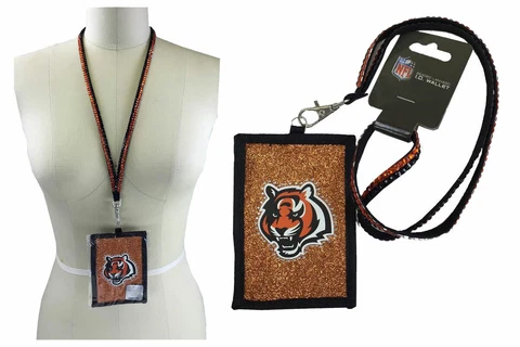 New NFL Cincinnati Bengals Beaded Lanyard / ID Holder Ticket Holder Wallet Cover