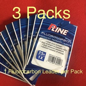 P-LINE Fluorocarbon Tapered Leader 7.5ft  1X  12lb (3-Pack) Fly Fishing Knotless - Picture 1 of 5