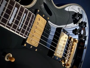 Burny RLC'60 Les Paul Custom type Black Made in Japan Electric Guitar Used - Picture 1 of 20