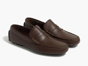 J. Crew Men’s Cognac Brown Leather Shoes Loafers Moccasin’s $178 Size 10, New - Picture 1 of 11