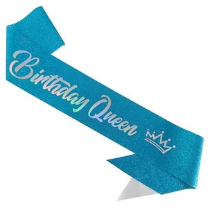 Blue Birthday Queen Sash Glitter Happy Birthday Sash for Women Party Gift - Picture 1 of 6