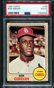 PSA 4 EN MUY BUEN ESTADO-EX 1968 TOPPS BOB GIBSON #100 CARDINALS HOF 40320 KD263 - Imagen 1 de 2
