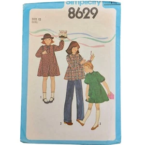 1970s Simplicity 8629 Vintage Sewing Pattern Girls Dress and Top Pants Size 12 - Picture 1 of 3