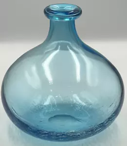 Florero eléctrico azul soplado a mano estudio arte craquelado globo vidrio botella aguamarina 9" - Imagen 1 de 18