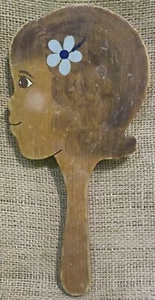 Vintage Solid Wood Hand Held Mirror Vanity Makeup Handmade Hand Painted 10.5" - Picture 1 of 4