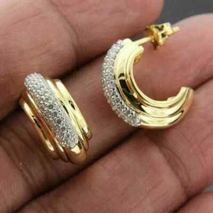 1.30Ct Round Real Moissanite Beauty Women Stud Earring 14K Two Tone Gold Plated - Picture 1 of 7