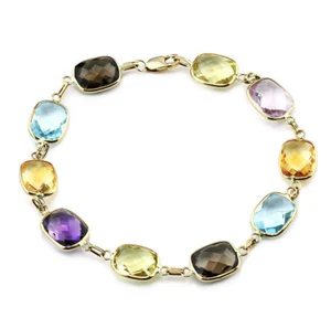 14K Yellow Gold Bracelet With Cushion Cut Gemstone 8 Inches - Picture 1 of 4