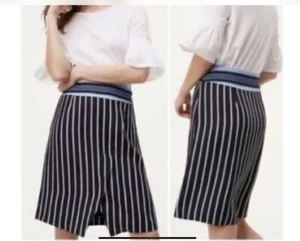 Ann Taylor Loft Womens Skirt A-line Sz 4 Navy White Striped Faux Wrap Career NWT - Picture 1 of 15