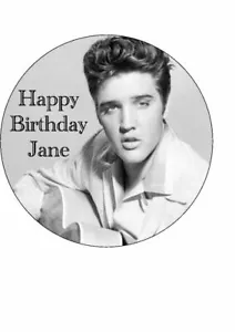 ELVIS PRESLEY NOVELTY PERSONALISED EDIBLE BIRTHDAY CAKE TOPPER 7.5" ROUND - Picture 1 of 1