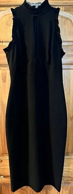 Vestido Shoshanna Midi Pequeño Negro Manga Volantes Ojo de Cerradura 0 XS EE. UU. Anthropologie Foto 1 de 4