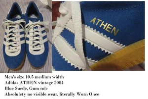 Adidas vintage ATHEN men's size 10.5 lace up athletic tennis shoes in Blue Suede - Picture 1 of 13