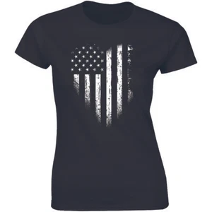 Distressed American Flag Heart Women's T-shirt 4th of July USA Flag Tee - Picture 1 of 4