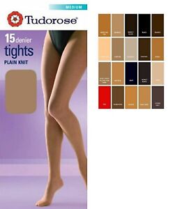 2 x Pairs Ladies 15 Denier Plain Knit Tights In Size Medium Large and X-Large
