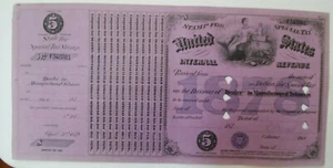 US 1878 $5 Internal Revenue Special Tax Tobacco Dealer Stamp Sheet - Picture 1 of 2