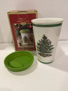Spode Christmas Tree Ceramic Travel Mug Tumbler Silicone Lid 12oz w/ Box New - Foto 1 di 12