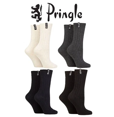 Pringle Womens' Classic Walking Outdoor Plain Ribbed Boot Socks in a 2 Pair Pack — 第 1/3 张图片