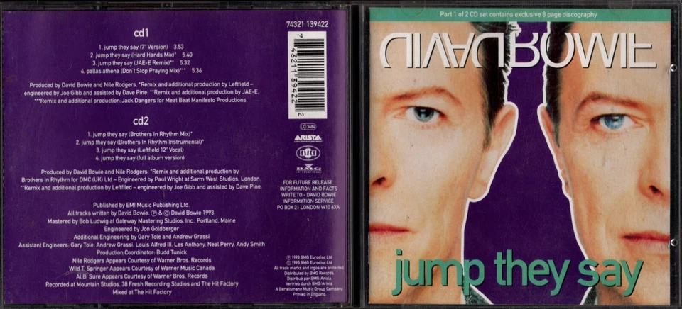 David Bowie - " Jump They Say " - 1993 , 8 Track 2CD Set ( CD1/CD2 )-FREE UK P&P Foto 1 de 1