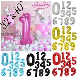 Number Balloons 32" 40" Foil Birthday Party Large Giant Helium Air Decoration - Picture 1 of 13