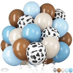 Palloncini stampa mucca 12 pollici blu chiaro marrone sabbia bianco mucca palloncini lattice per - Foto 1 di 8