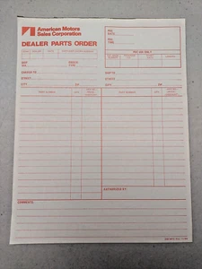 NOS AMC Factory Dealer Parts Department Order Forms 8 sheets AMC/JEEP FREE SHIP - Picture 1 of 4