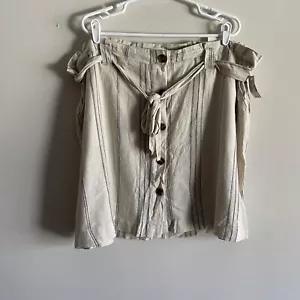 Maurices Wmn 22W Ivory Striped Linen Blend Pockets Belted Utility Mini Skirt NWT - Picture 1 of 9