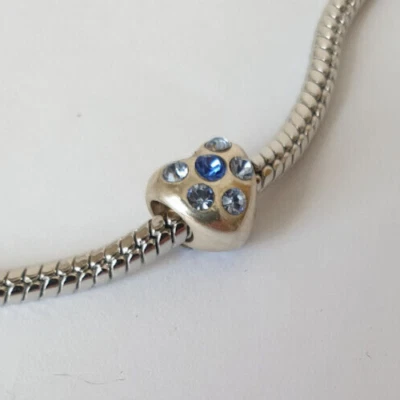 European Beads Bead Herz mit hellblauen Strasssteinen, Silber 925,  #026 - Bild 1 von 3