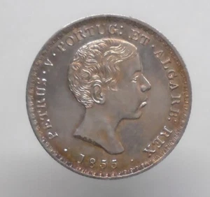 Portugal 500 reis 1855 D. Pedro V Silver KM#494 AUNC/UNC - Picture 1 of 2