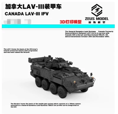 1/87 Canadian LAV-III IFV Armored Vehicle Resin Military Model Kit 3D Printed - Image 1 of 4