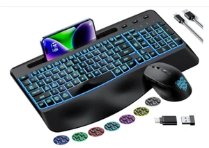 Wireless Keyboard and Mouse Combo Ergonomic Quiet Keyboard Mouse Combo 7 Back... - Picture 1 of 6