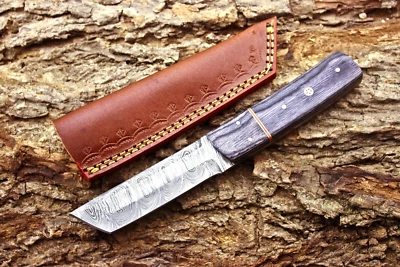 CUSTOM HAND FORGED DAMASCUS STEEL TANTO POINT HUNTING KNIFE BEAUTIFUL  HANDLE - Изображение 1 из 4
