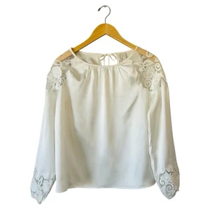JOIE Ivory Lace Insert Satin Blouse Top XS/S NWT Feminine Work to Evening - Picture 1 of 7