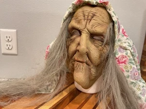 The Paper Magic Group Old Lady With Scarf Head Mask Vintage 1998 Halloween - Picture 1 of 9