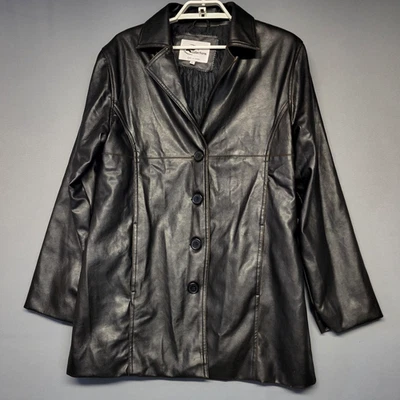 KC Collections Jacket Womens Large Black Faux Leather Car Coat Quilted Lined - Image 1 of 4